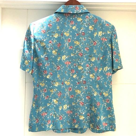 Vintage Blue Floral short sleeve scalloped hem Blazer Suit NWOT - Picture 5 of 6